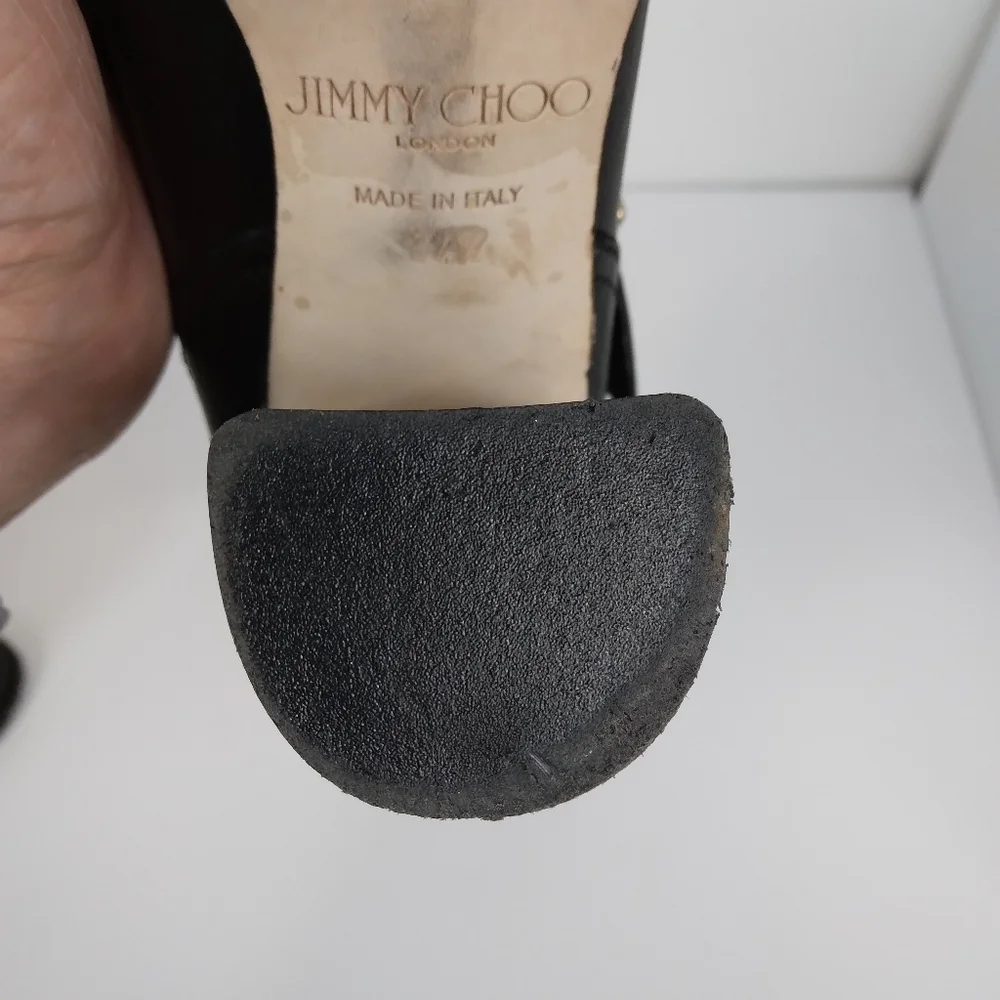 EU Size 34 1/2 Jimmy Choo Dart Black Biker Moto Heeled Leather Boots